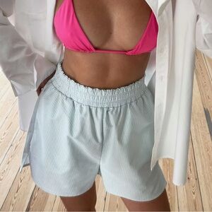 Djerf Avenue High Waist Green and White Striped Shorts